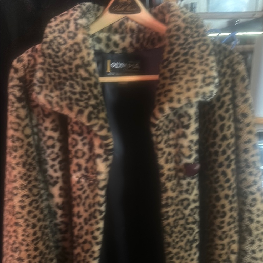 Brown and Black Teddy Jacket with Leopard Print